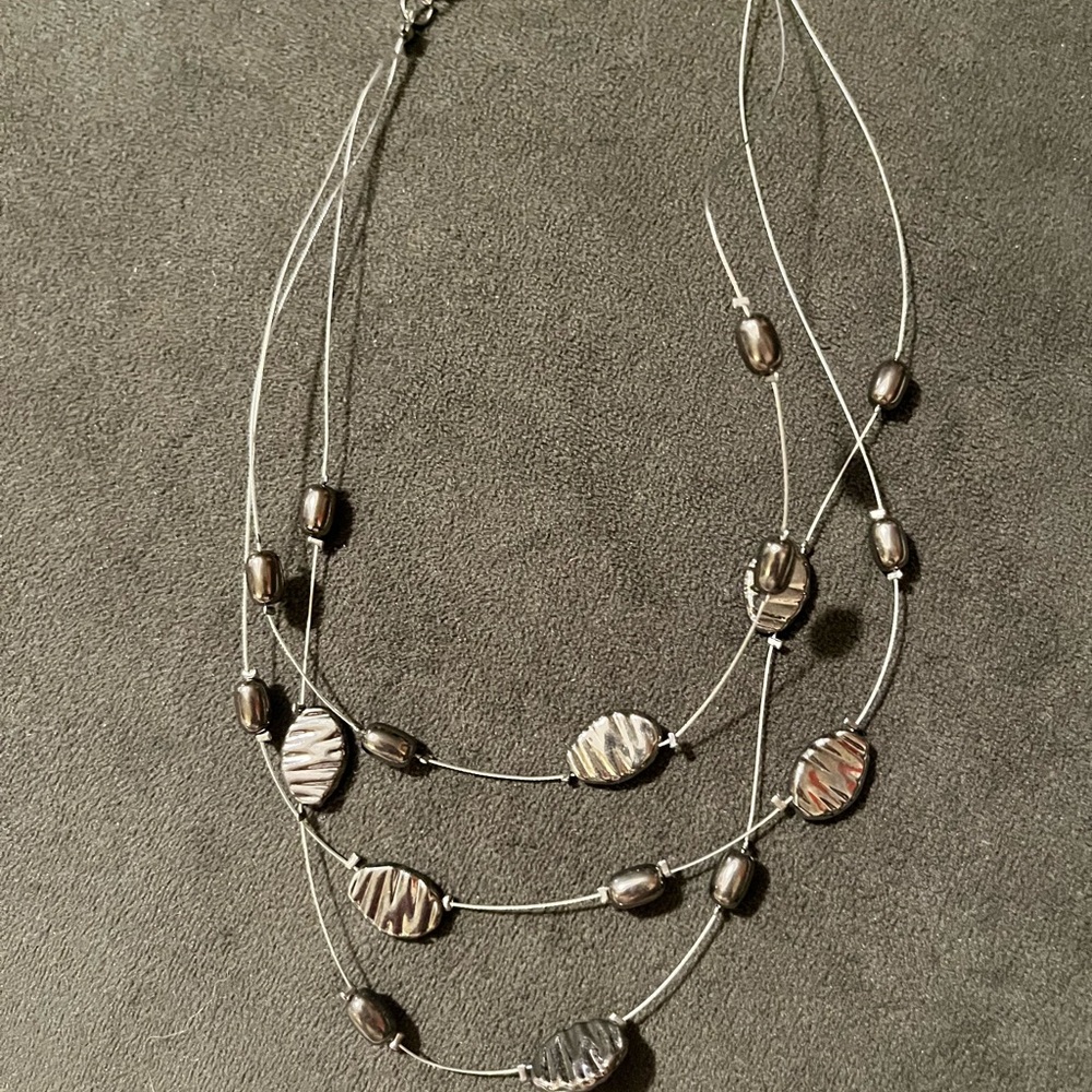 Chic Multi-Strand Silver and Black Necklace